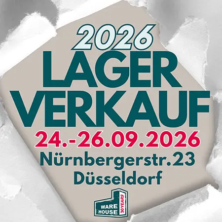 Lagerverkauf 2026 · 24.–26.09. · 30 Jahre Warehouse One