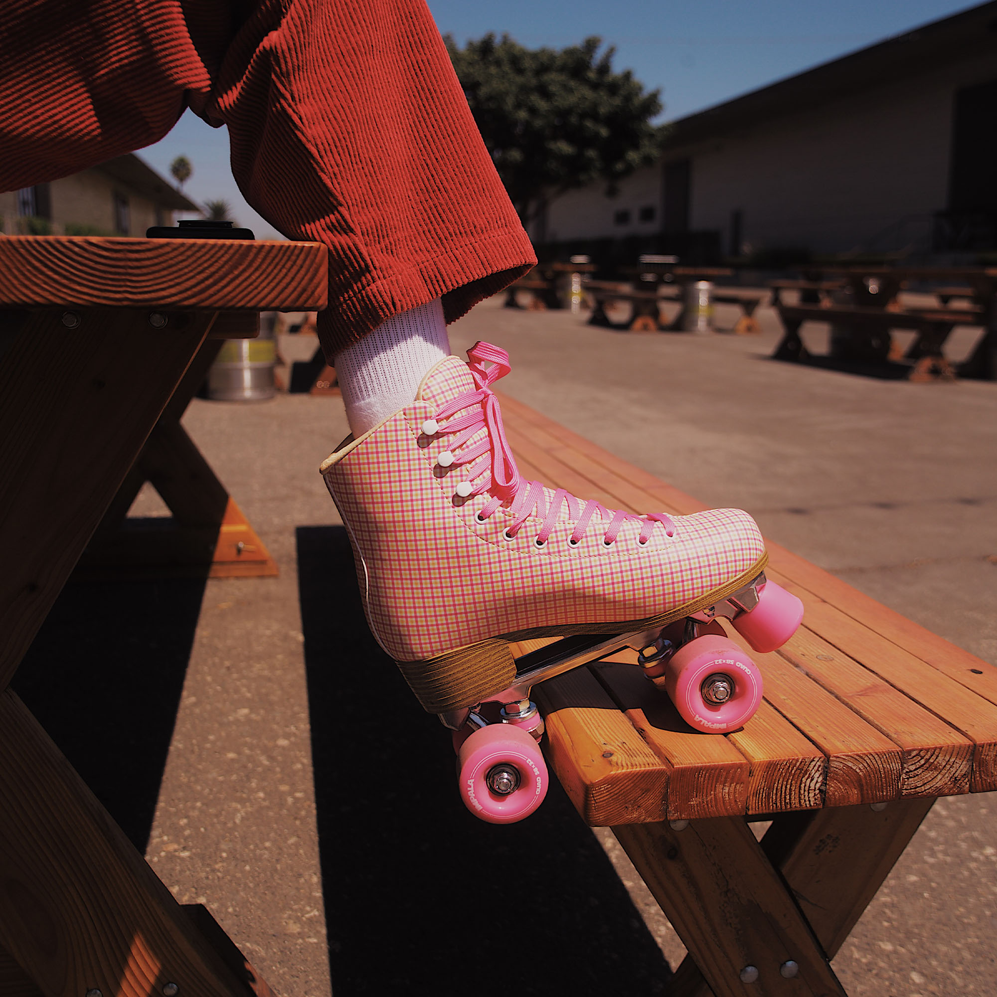 Pink outlet Tartan Rollerskates