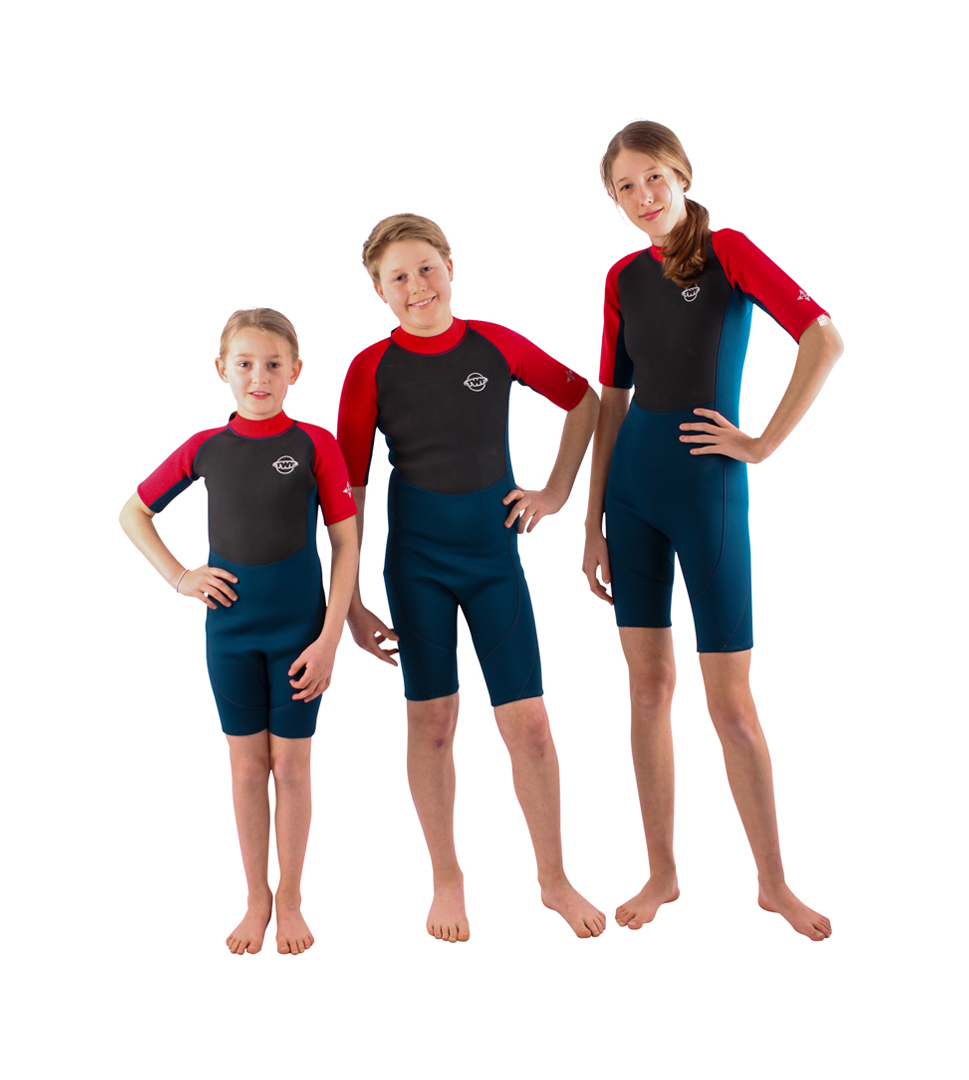One factory Shorty Neopren blue/red 2.5mm wetsuit KIDS The Warehouse |