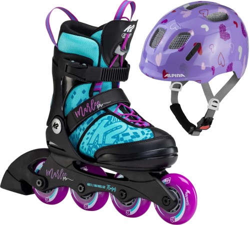 MARLEE PRO Kinder Inline Skate light blue/purple inkl. ALPINA XIMO 2 purple hearts gloss 