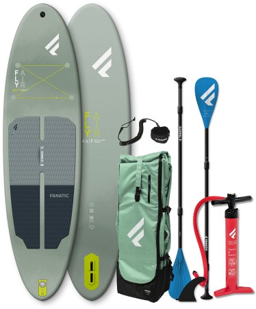 FLY AIR SLT 9,8 SUP 2025 grey/green inkl. PURE ADJUSTABLE 3-Piece Paddel 