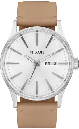 SENTRY LEATHER Watch all silver/tan 