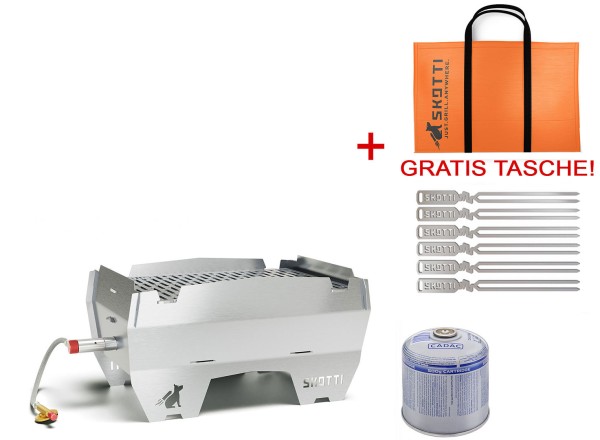 OUTDOOR 2.0 Gasgrill inkl. gratis Tasche + PIKES 6er Pack Grillspieße + CA500-N 500g Ventil-Gas-Kartusche 