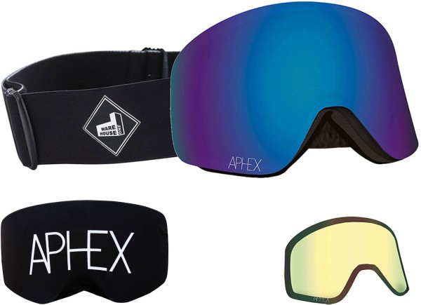 OXIA THE ONE EDITION Magnet Schneebrille 2025 black strap/revo blue + Zusatzglas yellow 