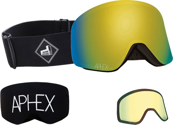 OXIA THE ONE EDITION Magnet Schneebrille 2026 black strap/revo gold + Zusatzglas yellow 