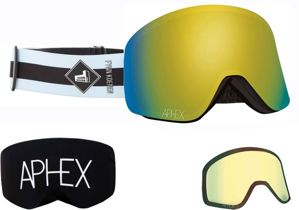 OXIA THE ONE EDITION Magnet Schneebrille 2025 fynn strap/revo gold + Zusatzglas yellow 