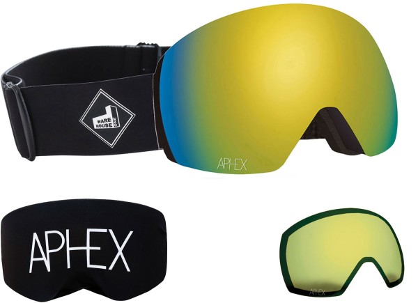 STYX THE ONE EDITION Magnet Schneebrille 2025 black strap/revo gold + Zusatzglas yellow 