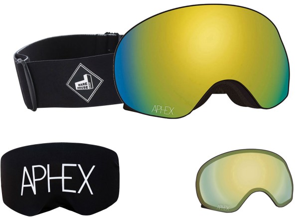 XPR THE ONE EDITION Magnet Schneebrille 2025 black strap/revo gold + Zusatzglas yellow 