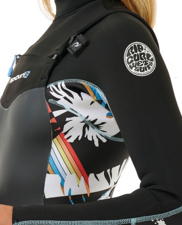 WOMENS DAWN PATROL 4/3 CHEST ZIP Full Suit 2025 black/black/multicolor 