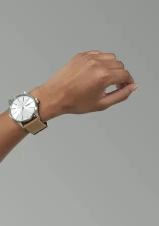 SENTRY LEATHER Watch all silver/tan 