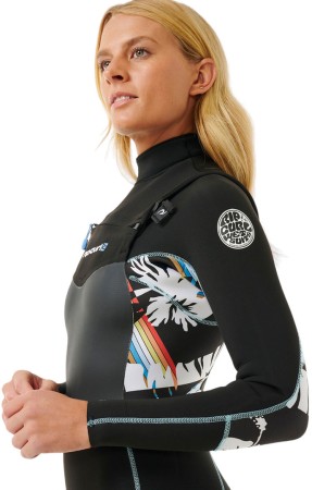 WOMENS DAWN PATROL 4/3 CHEST ZIP Full Suit 2025 black/black/multicolor 