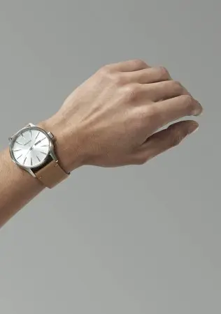 SENTRY LEATHER Watch all silver/tan 