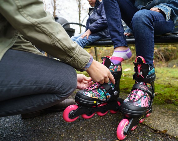 MARLEE SPLASH Kinder Inline Skate black/pink/splash inkl. SABRES 4 Schlittschuh Eiskufen 