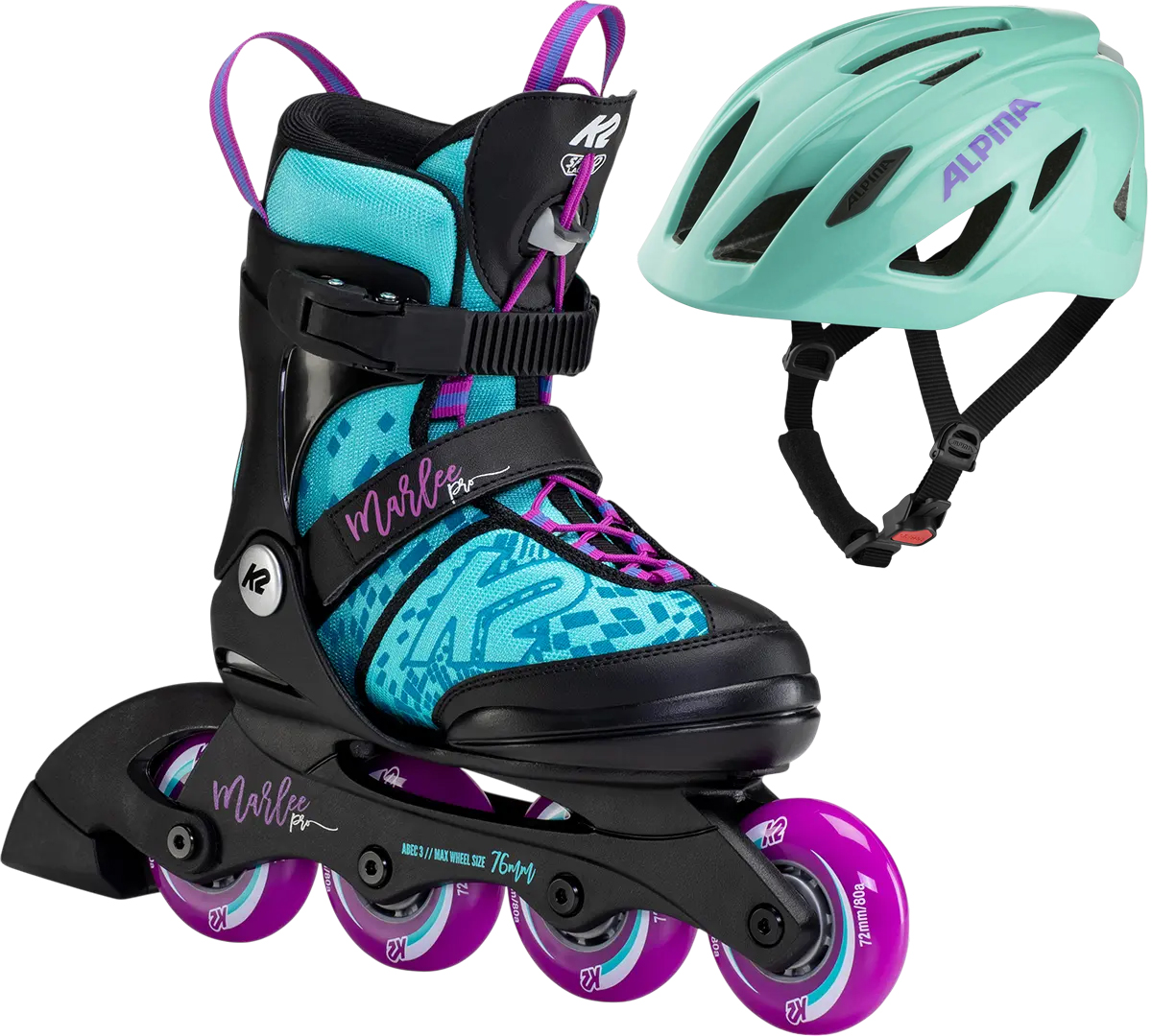 Product image 1 of the product “MARLEE PRO Kinder Inline Skate light blue/purple incl. ALPINA PICO FLASH turquoise gloss ”