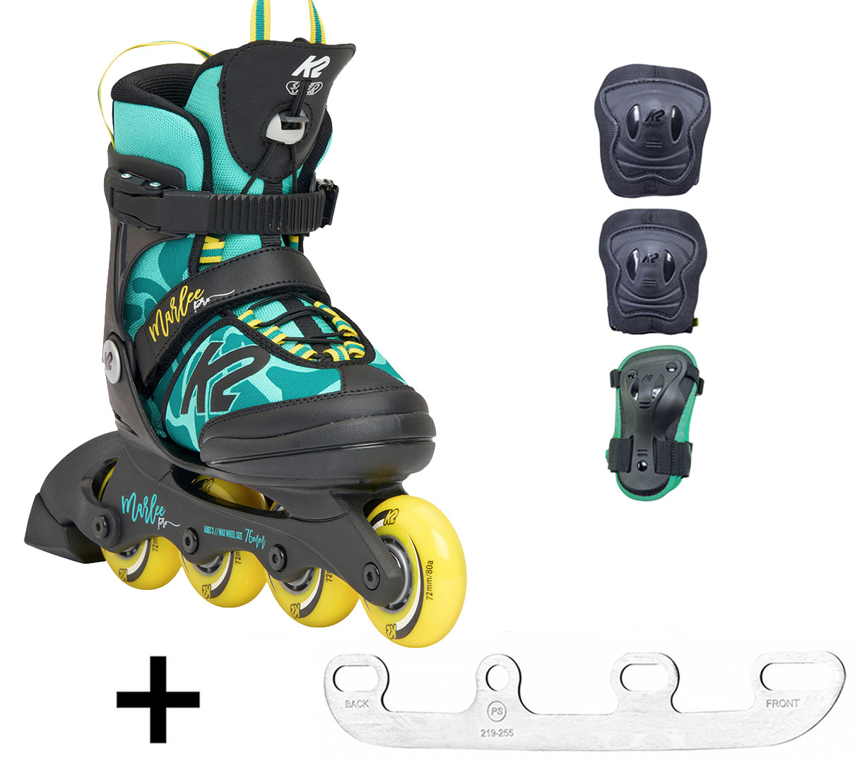 Artikelbild 1 des Artikels “MARLEE PRO PACK Kinder Inline Skate 2025 green/yellow inkl. SABRES 4 Schlittschuh Eiskufen + Schonerset “