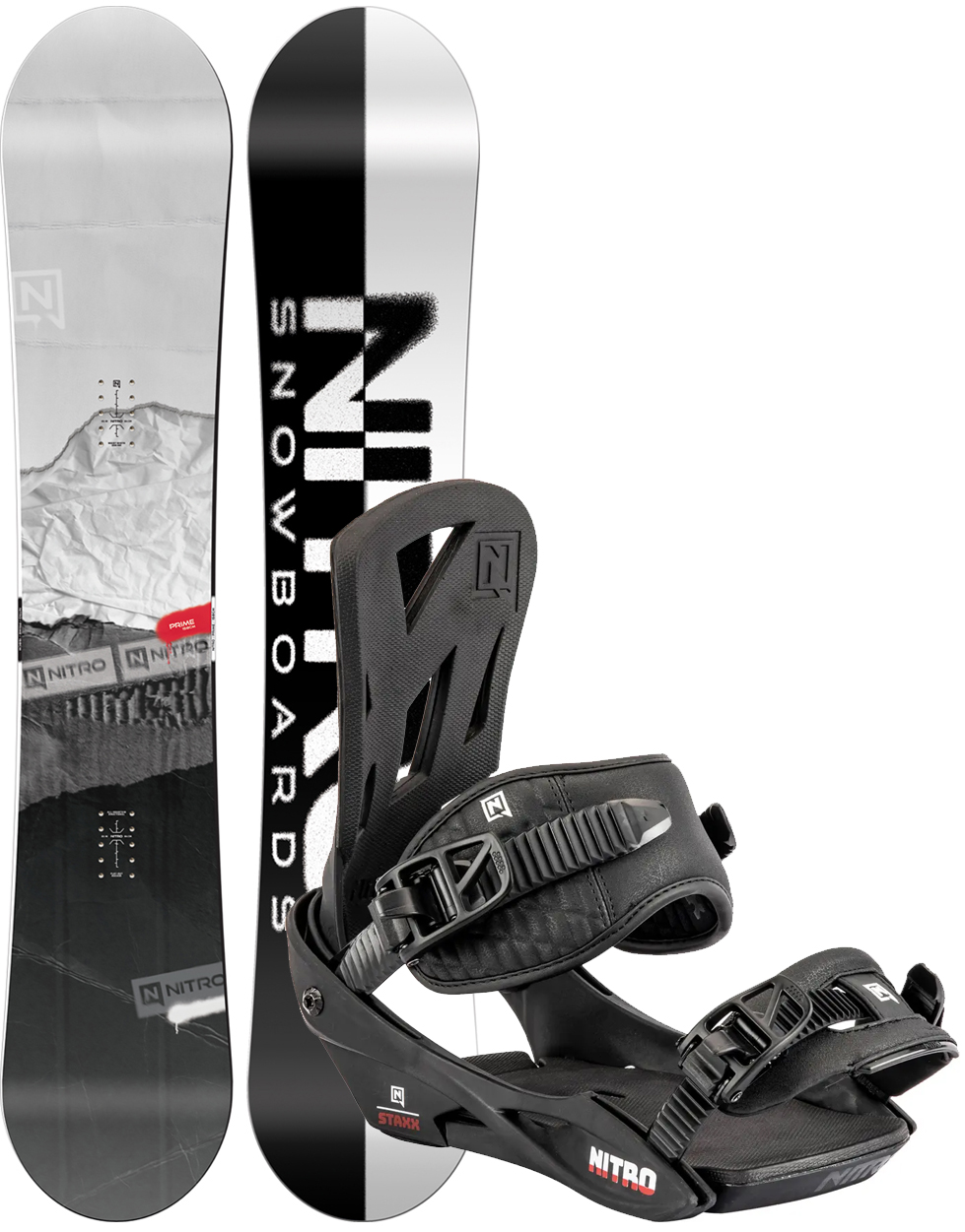 NITRO Snowboard Set Snowboardset PRIME RAW 158 2025 inkl. STAXX black Snowboard