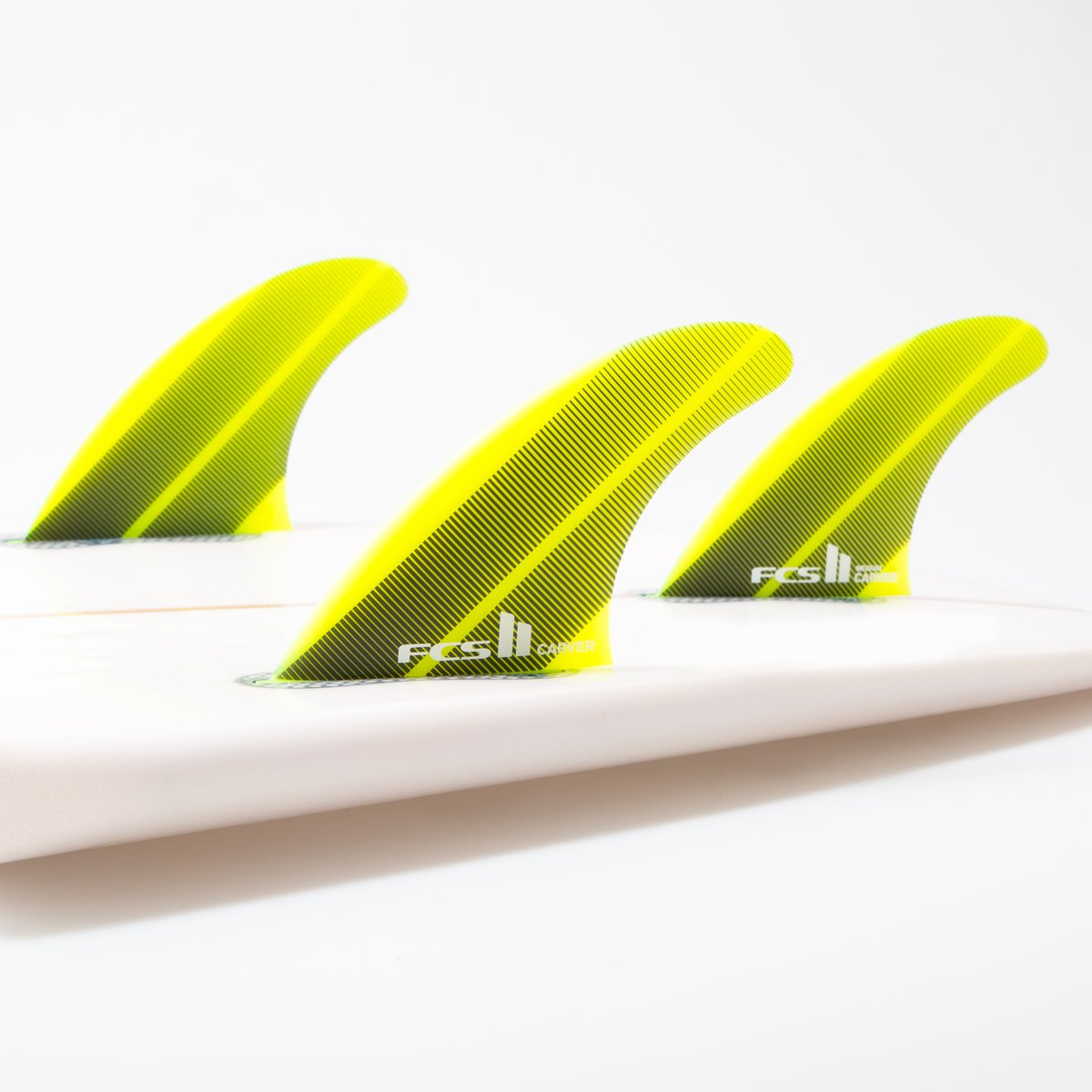 FCS II Performer Neo Glass Teal Gradient Surfboard Thruster Tri Fin Set
