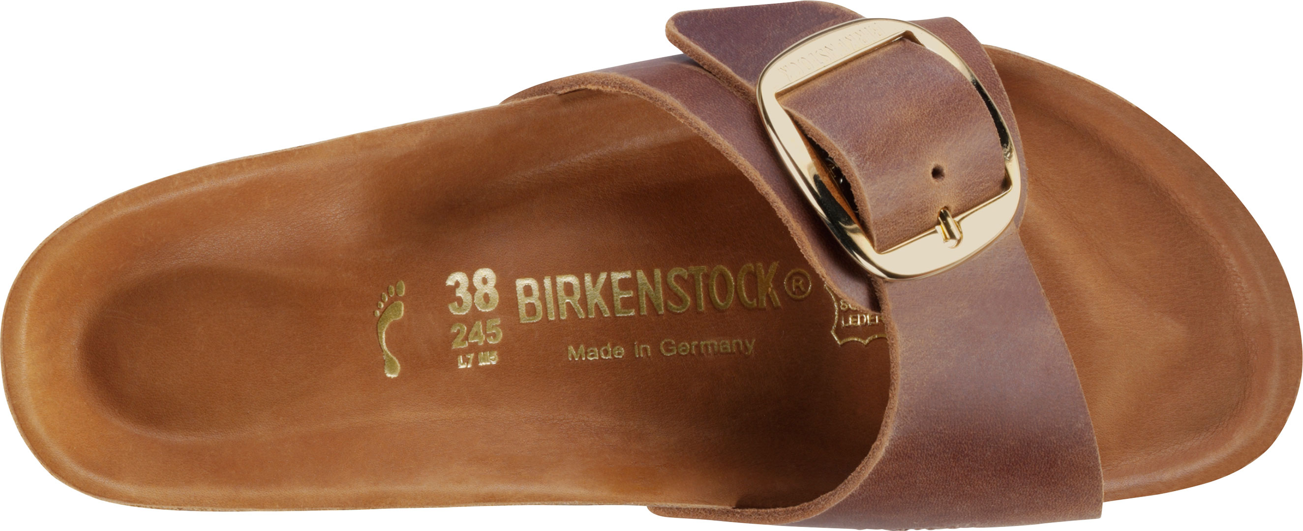 birkenstock madrid big buckle oiled leather cognac